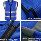 BeautyWill Custom Safety Vest Customized Logo Class 2 High Visibility Reflective Vest with Pockets Construction workwear