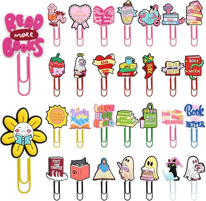 30 PCS Bookish Paper Clips Metal Paperclip Large Size Paper Clip Cute Bookmark Colorful Office Supplies Bookmark Clamp Desk Accessories Stationery for School Gifts for Christian