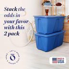 HOMZ 2-Pack Durable Molded Bin, Plastic Storage Containers with Lids, 32 Gallon, Blue - Stackable Organizer Totes and Boxes for Bedroom, Kitchen, and Garage Organization