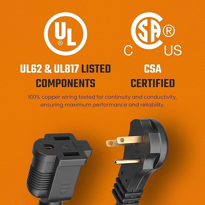 Extension Cord 30 ft for Indoor & Outdoor Use by Bindmaster- UL-Listed 3-Prong Power Cord- Space-Saving Flat Angled Extension Cord- Grounded Outlet Extension Wire- Black.