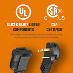 Extension Cord 30 ft for Indoor & Outdoor Use by Bindmaster- UL-Listed 3-Prong Power Cord- Space-Saving Flat Angled Extension Cord- Grounded Outlet Extension Wire- Black.