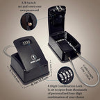 Iron Lock® Key Lock Box Portable with Cable Shackle & Wall Mount – Waterproof Heavy Duty Metal Lock Box for Keys with 4-Digit Combination Code on Door Knob, Fence, Pipe or Gate (Black, XXL)