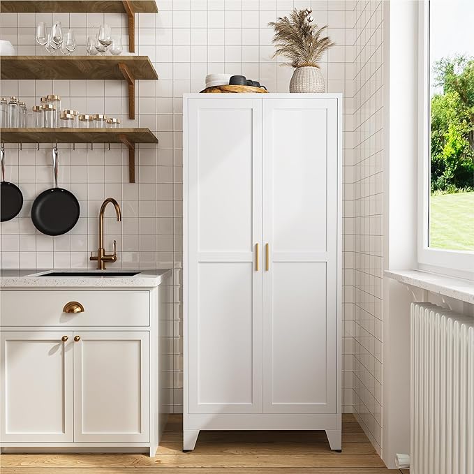 COFaR 61" Tall Pantry Cabinet with Adjustable Shelves, White Storage Cabinet with Doors and Shelves, Sturdy Freestanding Cupboard for Kitchen Pantry, Bathroom Storage, Living Room & Office