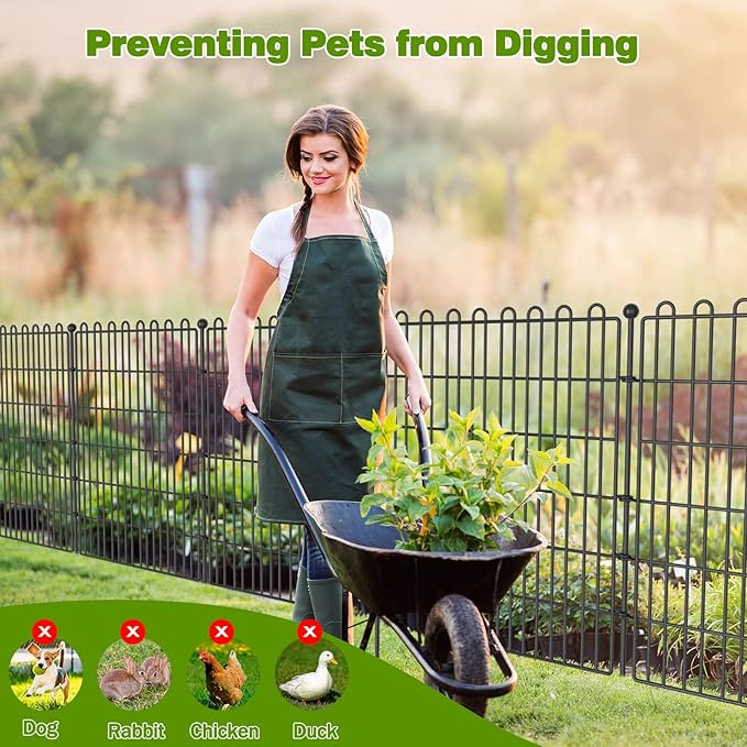 10 Panels No Dig Decorative Garden Fence for Yard, 40 in(H) X 23.6 ft(L) Animal Barrier Fencing for Outdoor Dog, Metal Portable Garden Fences for Borders, Pets, Landscape, Temporary Fence