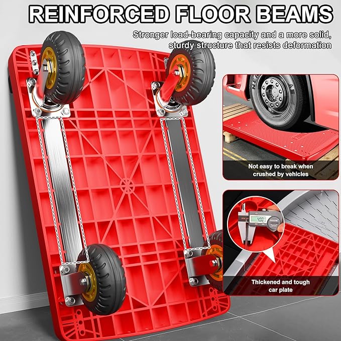 Platform Truck, Foldable Push Cart Dolly with Four 360 Swivel 5'' Wheels, 1200LBS Capacity Heavy Duty Moving Platform Trucks Hand Cart for Groceries, Garage, Warehouse (Red)