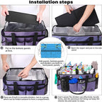 Extra large Cleaning Caddy Bag Built-in Sturdy Support Board, Cleaning Organizer with Detachable Divider, Cleaning Supply Tote with Adjustable Shoulder Strap (Purple, 19'' x 11'' x 11'')