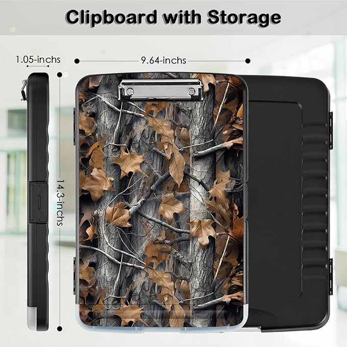 Clipboard with Storage,Office Supplies Nursing Clipboards Folder with Pen Holder Plastic Storage ClipBoard Foldable for Teacher Nurse,Camouflage Forest