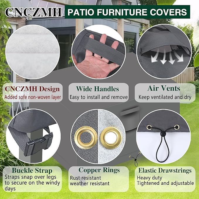Heavy Duty Patio Furniture Covers Waterproof, 600D Outdoor Furniture Cover Waterproof for Sectional Sofa Couch, Outdoor Dining Table and Chair Set Covers 74''L x 47''W x 28''H, Grey