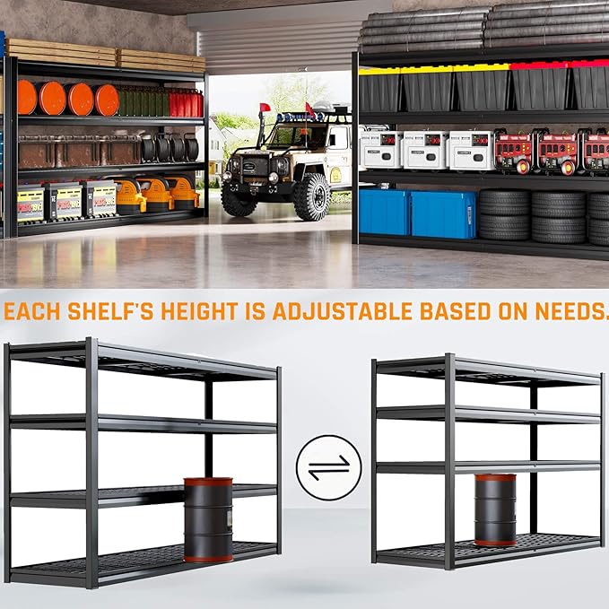 77" W Kitchen Storage Shelves Heavy Duty Garage Shelving 4 Tier Metal Shelving Unit, Adjustable Shelves, 3800LBS Steel Industrial Shelving for Basement， Commercial, 77" W*24" D*72”H, 2 Pack