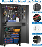 Aobabo 71" H Metal Storage Cabinet with Wheels with 5 Pegboards and 1 Drawer,Lockable Steel Tool Cabinet for Garage,Warehouse,Assembly Required,Black