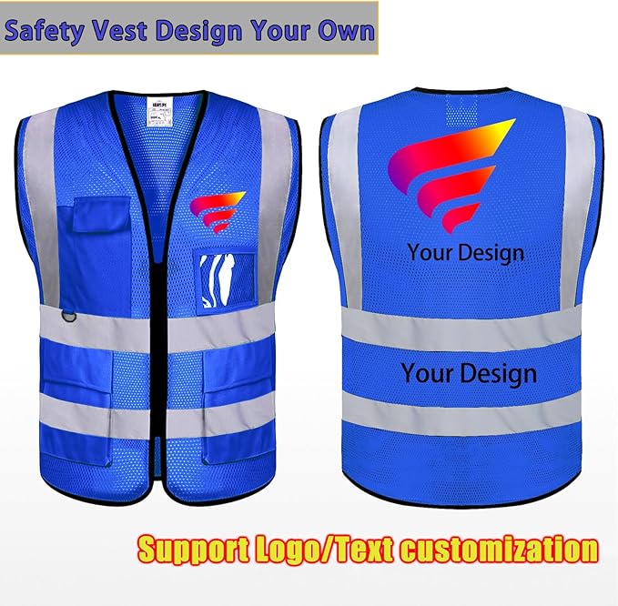 BeautyWill Custom Safety Vest Customized Logo Class 2 High Visibility Reflective Vest with Pockets Construction workwear