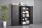 Garage Storage Cabinet with 2 Lockable Doors, Adjustable Shelves Metal Storage Cabinet, Kitchen Pantry Storage Cabinet, Heavy-Duty Steel Cabinet for Home, 71'H, Black