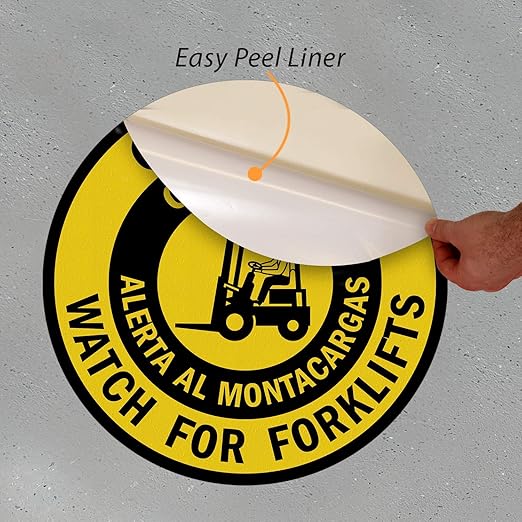 SmartSign “Caution - Watch for Forklifts” Bilingual Anti Slip Adhesive Reflective Floor Sign | 17" x 17"