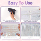 3 Pack 3.3x8.2 Feet Laser Silver Foil Fringe Backdrop Curtains, Tinsel Streamers Birthday Party Decorations, Fringe Backdrop for Graduation, Baby Shower, Gender Reveal, Disco Party