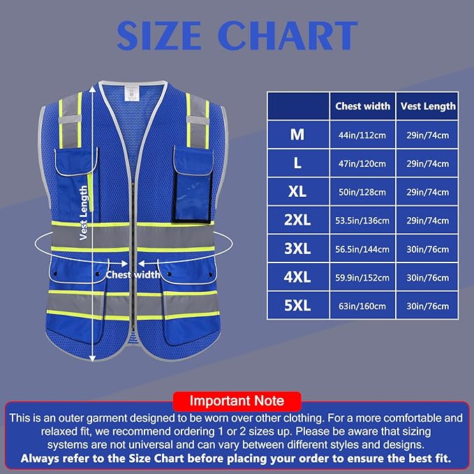 High Visibility Safety Vest - Reflective Breathable Mesh with 9 Pockets, Front Zipper for Men & Women - Meets ANSI/ISEA Standards