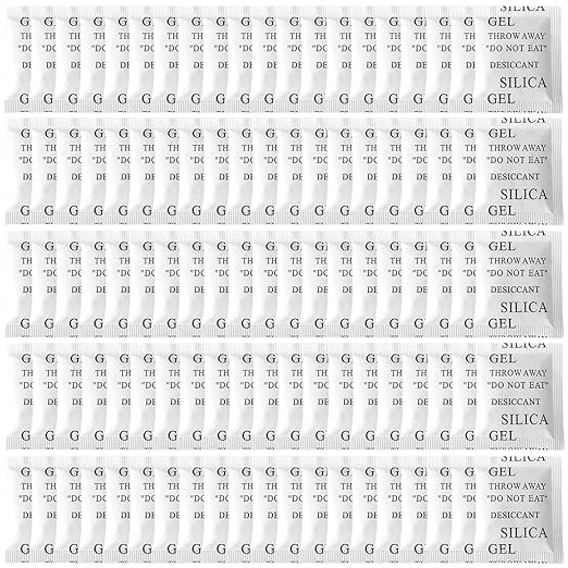 100PCS 5 Gram Premium Silica Gel Packets, Desiccant Packs for Storage, Moisture Absorbers, Humidity Dry Bags, Rechargeable Transparent Silicone Dessicants Dehumidifier for Electronics, Shoes, Jewelry