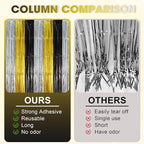 3 Pack 3.3 x 8.2 ft Black Gold Silver Foil Fringe Backdrop Curtains, Tinsel Streamers Party Decorations, Fringe Backdrop, Door Shimmer for New Years or Birthday Party