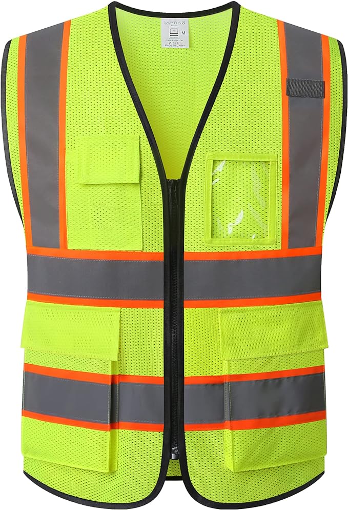 Reflective Mesh Safety Vest for Men Women with 5 Pockets and Zipper Front High Visibility Mesh Vest Hi Vis Construction Work Vest,Meets ANSI/ISEA Standards(EK175-Yellow-4XL)