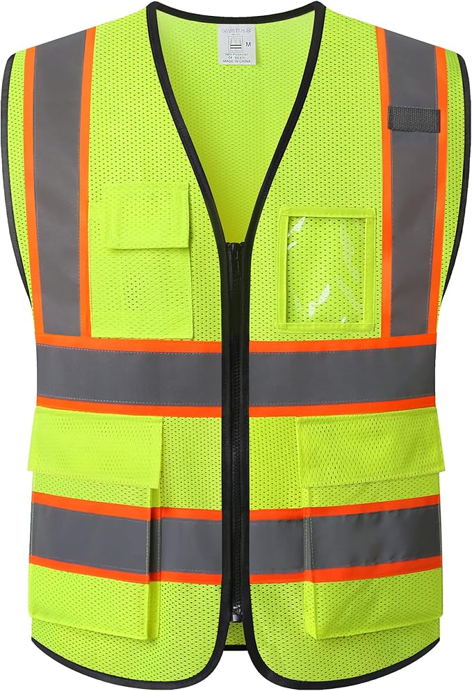 Reflective Mesh Safety Vest for Men Women with 5 Pockets and Zipper Front High Visibility Mesh Vest Hi Vis Construction Work Vest,Meets ANSI/ISEA Standards(EK175-Yellow-M)