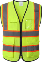 Reflective Mesh Safety Vest for Men Women with 5 Pockets and Zipper Front High Visibility Mesh Vest Hi Vis Construction Work Vest,Meets ANSI/ISEA Standards(EK175-Yellow-M)