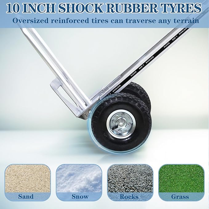 Aluminum Alloy Hand Truck with U-Shaped Handle, 2 Rubber Wheels, 600 lb Capacity, Ext endable Base Plate - Suitable for Warehouse, Office, Home & Multiple Usage Scenarios
