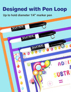 SUNEE 50 Packs Oversized Reusable Dry Erase Pocket Sleeves with 3 Rings, 10 Assorted Colors 10x14 Ticket Holders, Clear Plastic Sheet Protectors, Teacher School Classroom Supplies