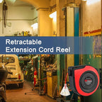 Retractable Extension Cord Reel, 65 Feet 12 AWG/3C SJTOW Heavy Duty Power Cord,15 AMP Circuit Breaker, 3-Lighted Triple Outlets, Ceiling or Wall Mount Use