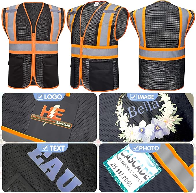 BeautyWill Custom Safety Vest Customized Logo Class 2 High Visibility Reflective Vest with Pockets Construction workwear