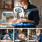 HITTI 12X Extra Long Magnifying Glass with Light, Upgrade Infinite Color and Brightness LED Desk Lamp with Clamp, Hands Free 3 Section Magnifier Light and Stand for Workbench Crafts Reading Painting