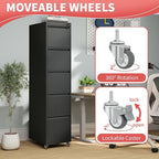 5 Drawer Locking File Cabinet with Wheels,Metal Mobile Filing Cabinets,Black Rolling File Cabinet for Home Office,Heavy Duty Storage Cabinet for A4/Letter/Legal Size File,Assembly Required