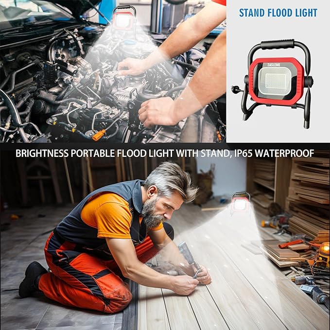 50W 7000LM LED Work Light with Adjustable Stand - IP65 Waterproof, 270° Rotation & 360° Swivel, Portable Flood Light for Workshop, Garage, Construction Sites