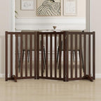 30" Height Tall Freestanding Pet Gate, Solid Wood Folding Safety Fence Wooden Dog Gate with 2 PCs Support Feet Ideal for Stairs, Doorways, Halls, Kitchens, Heavy Duty Gates, 3 Panels, Walnut