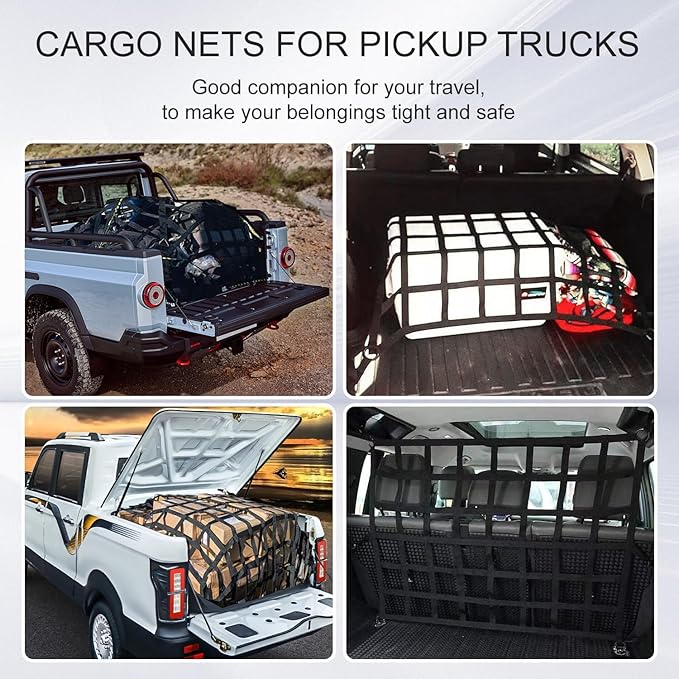 Cargo Net for Pickup Truck Bed, Heavy Duty 1100 lbs Capacity, Adjustable Cam Buckles & S-Hooks, Thick Herringbone Nylon, with Drawstring Storage Bag for Trailers and Trucks (50" x 42")