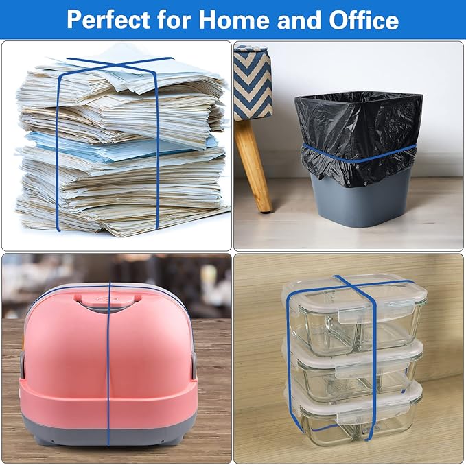 Large Heavy Duty Latex Rubber Bands 12 Inches Trash Can Bands Strong Elastic Bands for Office Supply, File Folders, Cat Litter Box, 60 Pack (Blue)