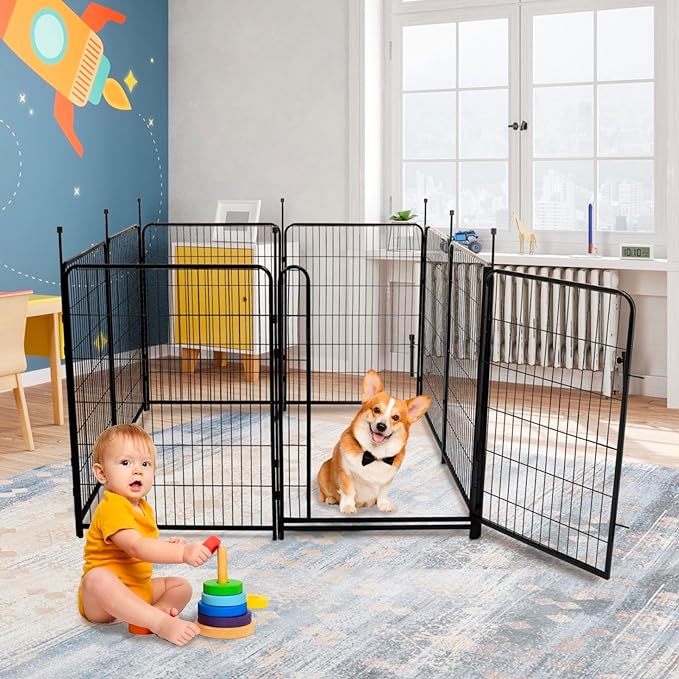 Garden Fencing 40 inch High, Dog Fence Outdoor for Yard, 21"Wide Low Threshold Gate,Heavy Duty Metal Fencing for Garden Beds, Animal Barrier Fence,Flowers Fences Border,4 Panels Total 8.9 Ft