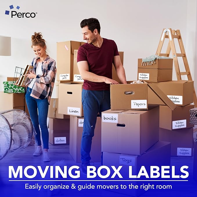 Perco White 3x5 Inch Perforated Sticker Labels — 150 Stickers Per Roll — with Permanent Adhesive for Inventory Management, Color Coding, Moving Boxes, Retail, Organizing, Crafting & More — Made in USA