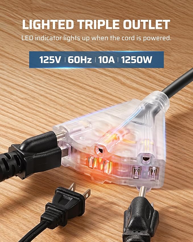 DEWENWILS 30FT Retractable Extension Cord Reel, 16/3C SJTW Heavy Duty Power Cord, Lighted Triple Outlets, 10A Circuit Breaker, Lightweight 180° Swivel Bracket, Ceiling/Wall Mount, ETL Listed, Black
