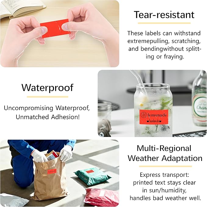 1X2 inch Label Stickers Roll for Thermal Printer 500PCS Colored Removable Freezer Labels Waterproof Blank Sticker Labels to Write on for Food Containers and Jars, Fluorescent Red