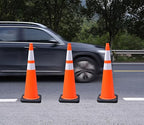 Fluorescent Orange/Green PVC Traffic Cones, Heavy Black Base Parking Lot Cone Structurally Stable Weatherproof Road Construction Safety Cones (4, Orange, 36" Extra Large)
