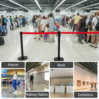 Therwen 6 Pack Heavy Duty Crowd Control Stanchions 9.8 ft Stainless Steel Stanchion Set with Safety Barrier Post Retractable Belt and Sign Holder Crowd Control Barrier(Red Belt, Black)