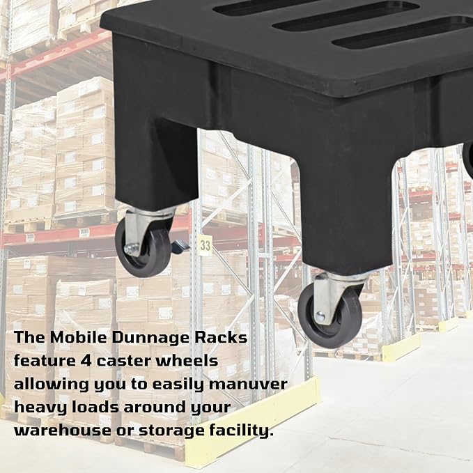 PolyMight Mobile Heavy-Duty Poly Dunnage Rack with Caster Wheels for Warehouses and Commercial Industrial Storage 48" x 22" x 16" with 900 lb Capacity