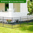 Metal Garden Fence 28in (H) x 23.3ft (L), 10 Panels + 11 Stakes Dog Fence Border Fence Animal Barrier, No Dig Garden Fencing for Yard Flower Bed Lawn Patio Outdoor, PIN282810 Black