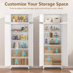 Kitchen Pantry Cabinet, 90" Tall Metal Storage Cabinet, Food Pantry cabinets with Doors and Shelves, Storage Cabinets for Living Room, Dining, White,16" D x 32" W x 90" H, Assembly Required