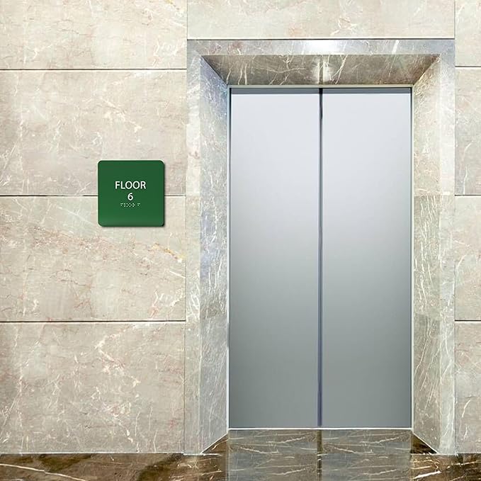 6" X6" Floor 6 Sign - ADA Compliant Tactile Graphics Grade 2 Braille Text Acrylic Wall Signs - Directional Assistance, Floor Number Safety Sign for Office, school Hospital, Apartment
