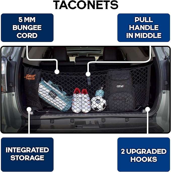 Envelope Cargo Net for Toyota 4Runner - Fits 2010-2024 w/ 2nd Row - Upgraded 5mm Bungee - Integrated Storage Bag - Heavy Duty Hooks - Designed in USA