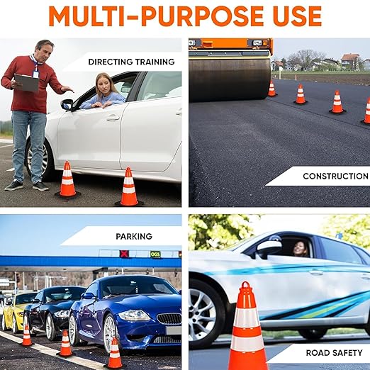 Pyle 18" Traffic Cones 8-Pack, High-Visibility Orange Safety Cones for Parking, Roadwork, Construction and Sports Training, Stackable Design with Heavy-Duty PVC Base, Weather-Resistant