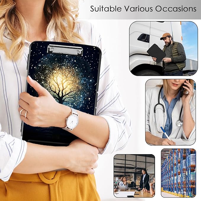 Clipboard with Storage,Office Supplies Nursing Clipboards Folder with Pen Holder Plastic Storage ClipBoard Foldable for Teacher Nurse,Galaxy Tree