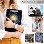 Clipboard with Storage,Office Supplies Nursing Clipboards Folder with Pen Holder Plastic Storage ClipBoard Foldable for Teacher Nurse,Galaxy Tree
