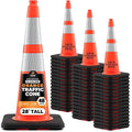 Xpose Safety 28 Inch Orange Slim Line Traffic Cones with 6" & 4" Collars, 48 Pack Multipurpose PVC Plastic Safety Cone for Parking, Soccer, Caution, Kids & Construction - DOT Approved