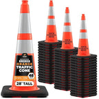Xpose Safety 28 Inch Orange Slim Line Traffic Cones with 6" & 4" Collars, 48 Pack Multipurpose PVC Plastic Safety Cone for Parking, Soccer, Caution, Kids & Construction - DOT Approved